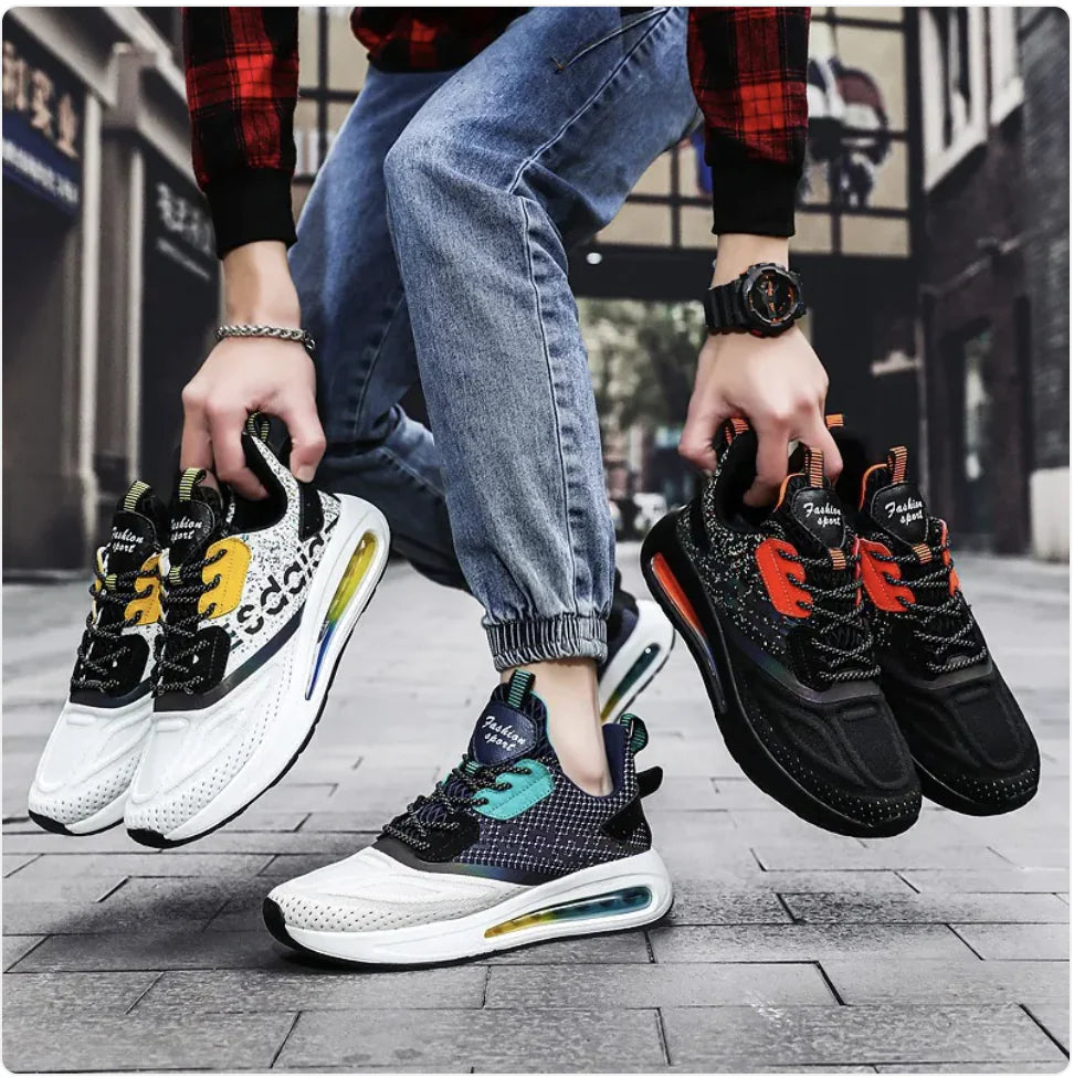 Men's Gradient Air Cushion Sneakers with 3D Fly-Weave Design