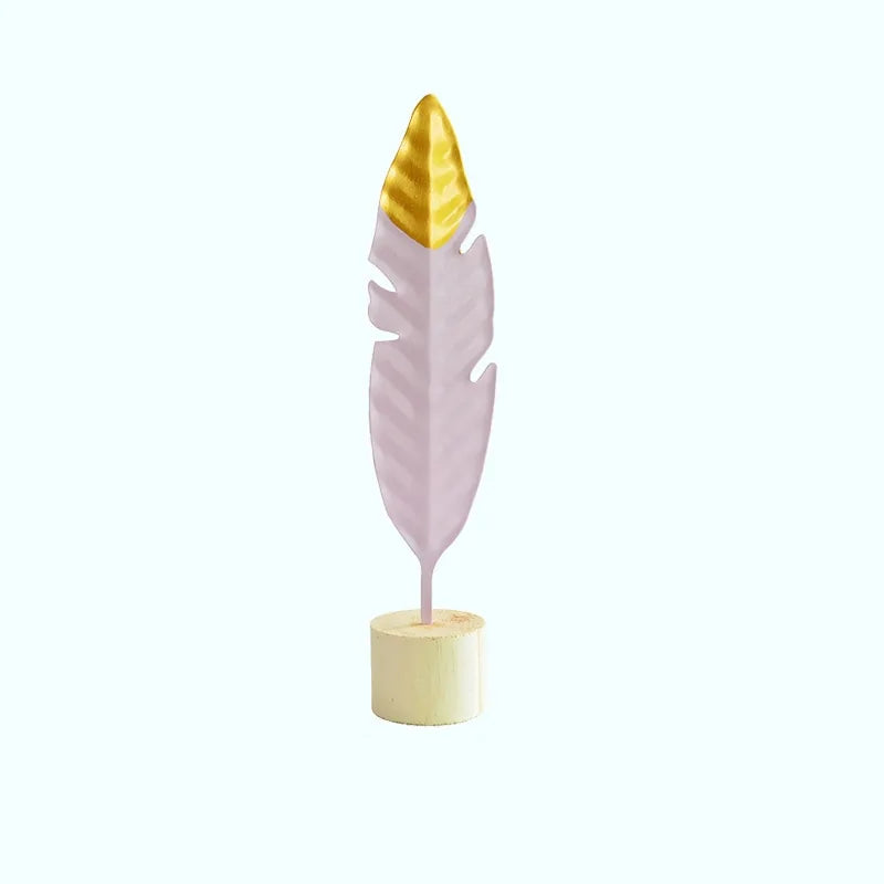 Modern Iron Feather Wooden Base Decoration